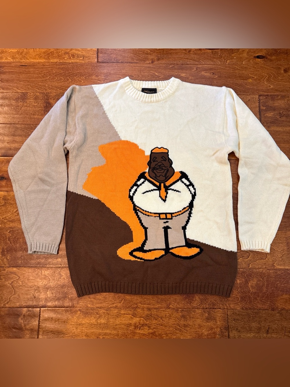 VTG 90's Mens Delf Sweater Large  "old man" Beige, Tan, Brown, Orange Fat Albert